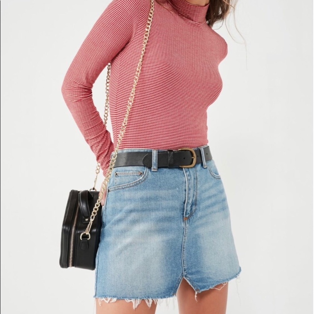 Denim Mini Skirt, Frayed/Light Wash